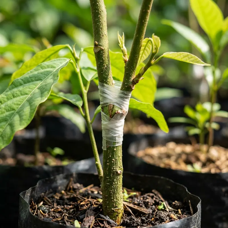 Detail sambungan pucuk pada bibit kakao